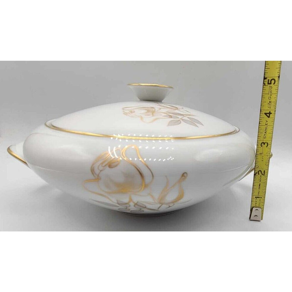 Vintage KPM Krister Germany Covered Serving Bowl. Gold Rose Design - Picture 7 of 14